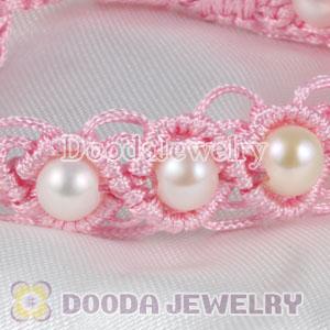 handmade Inspired Hand Knitted Adjustable Pink Bracelet with Nature Freshwater Pearl