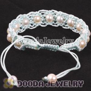 Fashion Hand Knitted Adjustable Blue handmade Bracelet with Nature Freshwater Pearl