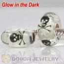 Painted Macabre Skull Crossbones Murano Glass fluorescen Beads 925 Silver European Compatible