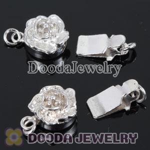 Fishhook Pearl Clasp Rhodium Plated Flower 9X15mm Sterling Silver