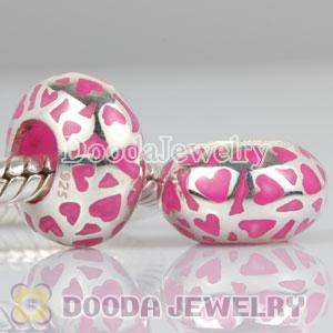 Enamel Pink Love Beads 925 Sterling Silver fit European Largehole Jewelry