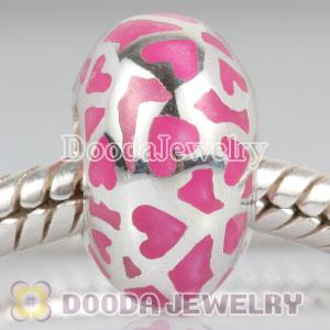 Enamel Pink Love Beads 925 Sterling Silver fit European Largehole Jewelry
