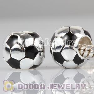 925 Solid Silver Beads Enamel Football European Compatible
