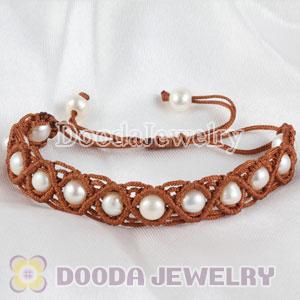 Brown European macrame bracelet with pearl