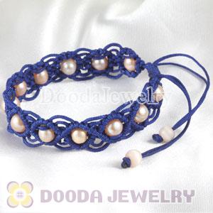 handmade Inspired Hand Knitted Adjustable Bracelet with Nature Freshwater Pearl