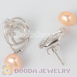 Sterling Silver Rhodium Plated Stud Earrings with 6mm Freshwater Pearl