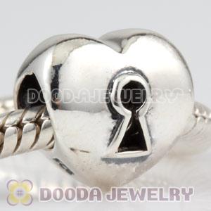 925 Sterling Silver Key Heart Beads European Compatible