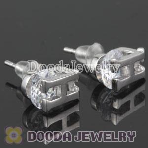 Sterling Silver Letter H CZ Stud Earrings