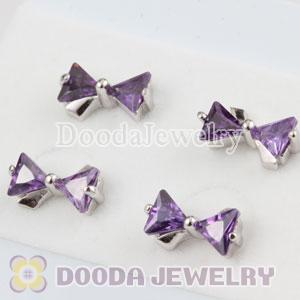 Sterling Silver Knot Purple CZ Stud Earrings