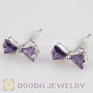 Sterling Silver Knot Purple CZ Stud Earrings