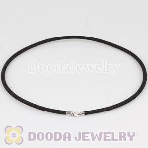 43cm Charm Black PU Necklace with sterling silver clasp European compatible