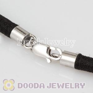 43cm Charm Black PU Necklace with sterling silver clasp European compatible