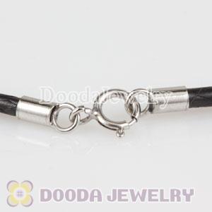 46cm Charm Black Leather Necklace with sterling silver clasp