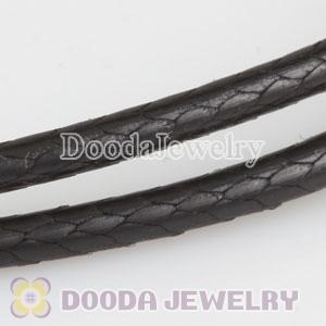 46cm Charm Black Leather Necklace with sterling silver clasp