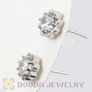 Sterling Silver Fashion Flower with CZ Stud Earrings