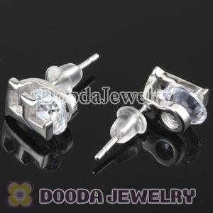 Sterling Silver Letter F CZ Stud Earrings