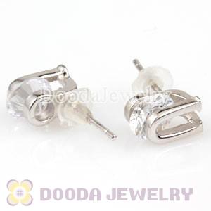 Sterling Silver Letter U CZ Stud Earrings