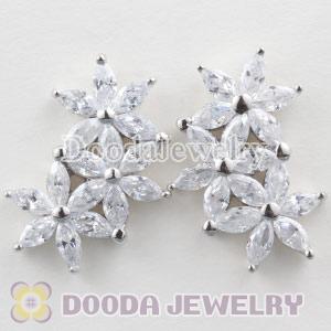 Sterling Silver Fashion 3 Flower with CZ Stud Earrings