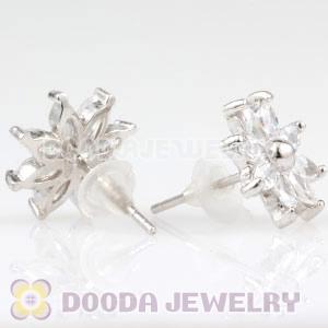 Sterling Silver Fashion Flower with CZ Stud Earrings