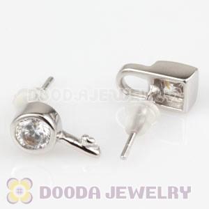 Sterling Silver Fashion Key and Lock with CZ Stud Earrings