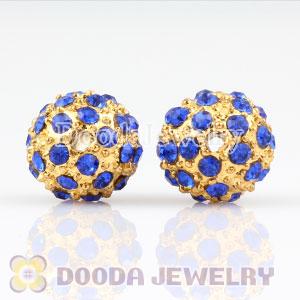 10mm handmade Gold Plated Alloy Beads with Blue Crystal Wholesale