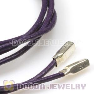 Purple Leather Bracelets with 925 Silver Ends with 925 Stamped