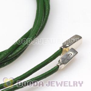 Green Leather Bracelets with 925 Silver Ends with 925 Stamped