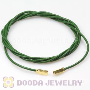 Grass green  Leather Bracelets with 925 Silver Ends with 925 Stamped