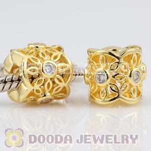 925 Sterling Silver Golden Radiance charm Beads with clear stones 