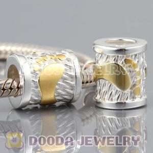 925 Sterling Silver Golden Footprint charm Paw Bead fits European bracelet