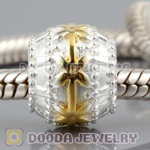 925 Sterling Silver Golden Flower Ribbon charm Beads