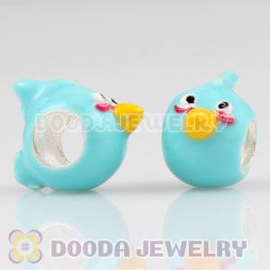 925 Sterling Silver Enamel Cyan anger bird Charm Bead