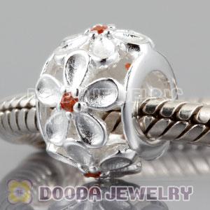 925 sterling silver Daisy charm Beads with orange Stone