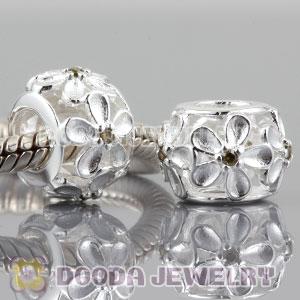 925 sterling silver Daisy charm Beads with olive green Stone