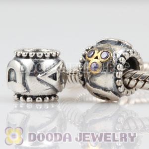 Antique Sterling Silver DAD charm beads with violet CZ stones