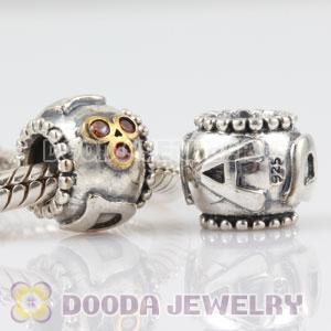 Antique Sterling Silver DAD charm beads with orange CZ stones