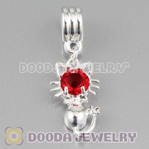 Silver plated alloy european beads dangle Cat charms with Red stone