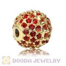 10mm Gold plated Sterling Silver Disco Ball Bead Pave Red Austrian Crystal handmade Style