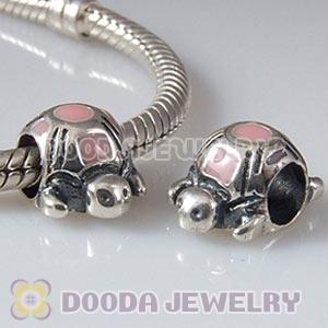 925 Sterling Silver European Style Beads Enamel Pink Tortoise