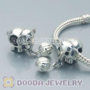 Solid Sterling Silver European Style Elephant Beads Dangle Ball