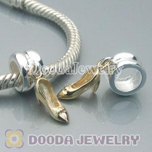 Solid Sterling Silver European Beads Dangle Gold Plated Shoe