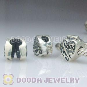 925 Solid Silver European Style  father's day charms Jewelry Clip  Beads