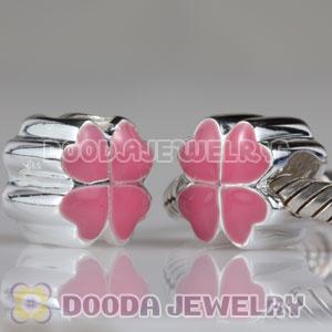 925 Sterling Silver European Style Beads Enamel Green four-leaf clover
