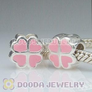 925 Sterling Silver European Style Beads Enamel Green four-leaf clover