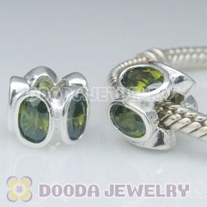 S925 Sterling Silver European Style Beads with Grass Green Stone