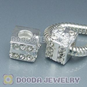 Solid Sterling Silver European Style Screw Beads with Clear Stone