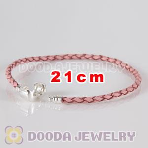 21cm European Style Single Pink Leather Bracelet