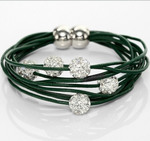 wholesale Leather Crystal Bracelets green